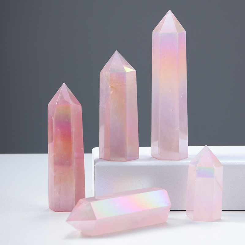 Hot sale natural crystal tower point healing polished pink plating color crystal quartz tower fengshui decoration