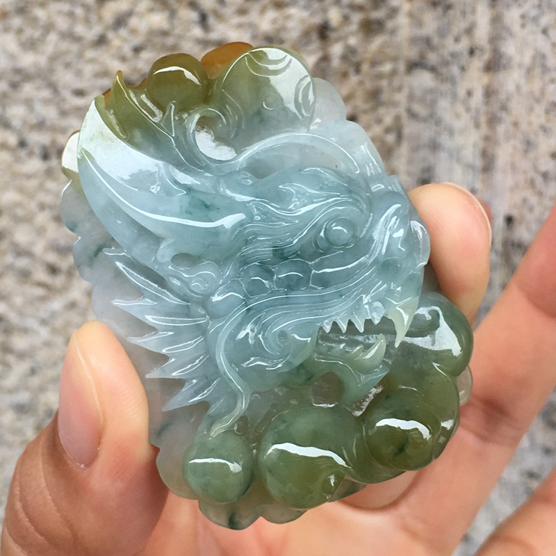 Wholesale natural gemstones custom engraved on a Burmese jade dragon plate necklace jade pendant