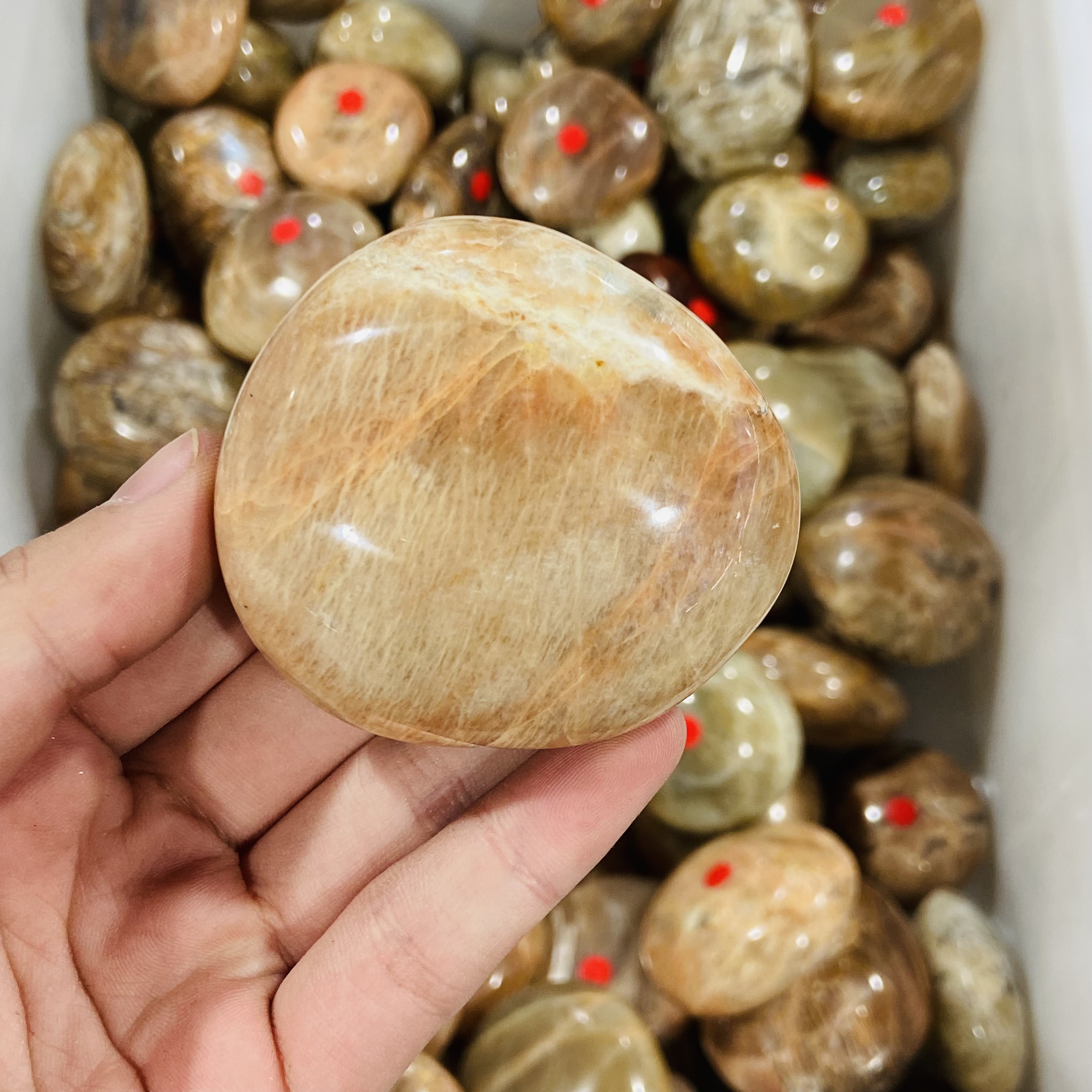 High quality crystals healing stones natural wholesale bulk polishing yellow moon crystal palm stone for decoration