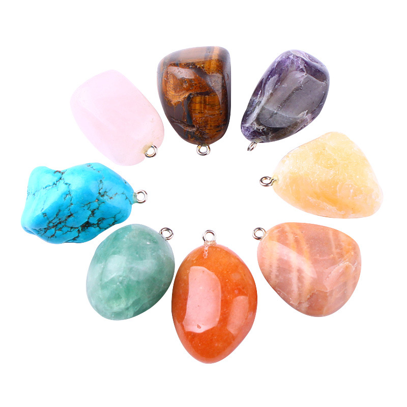 Colorful Gemstone Jewelry Decoration Natural Reiki Crystal Gem Necklace Healing Crystal polished stone pendant for sale