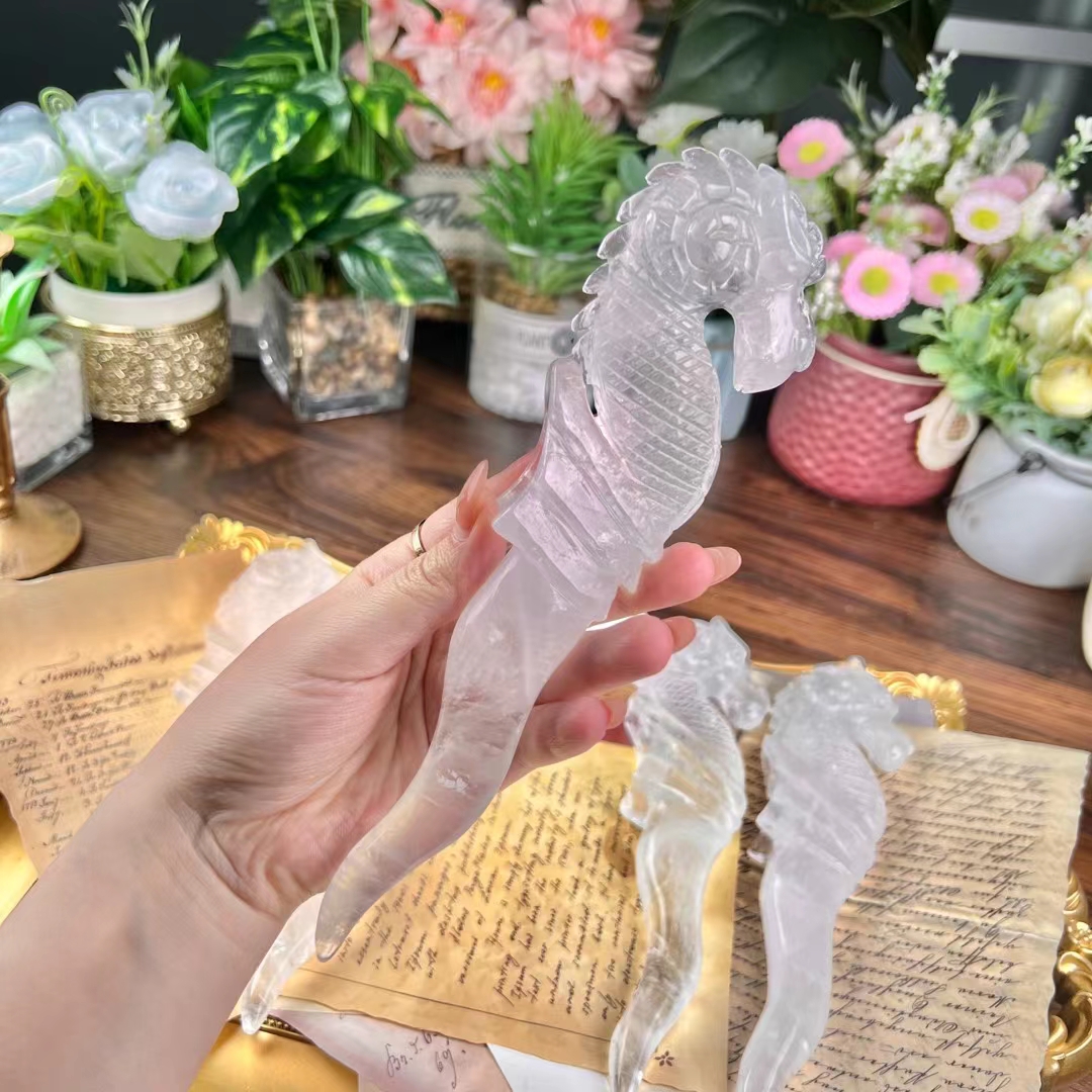 Wholesale hot sale animal hand carved crystal crafts natural healing clear white crystal dragon scepter for decoration