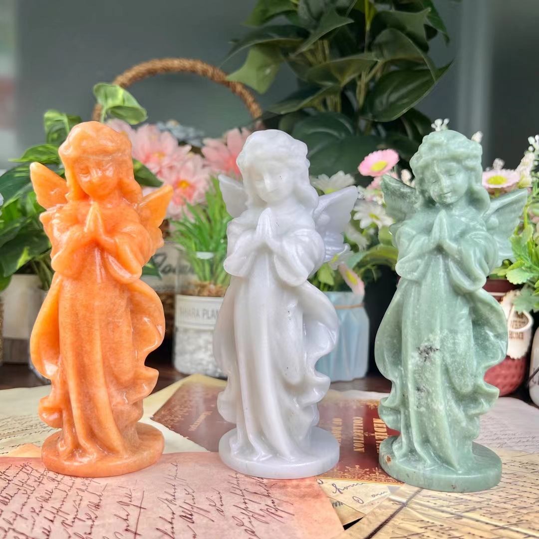 Home Decor hand carved crystal angel gifts natural healing prayer angel girl crystal carving gemstone folk crafts for sale