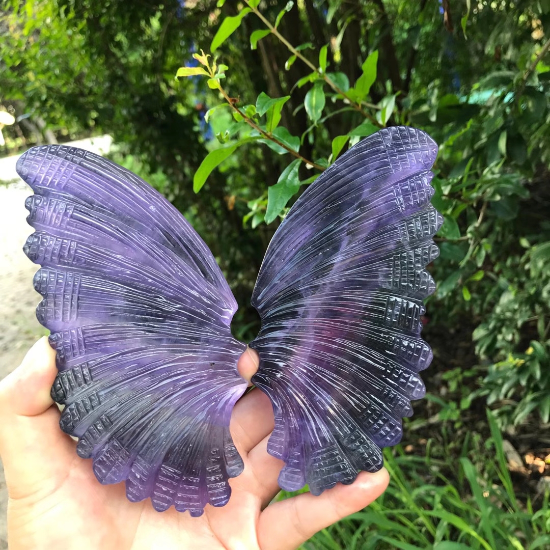 Natural crystal carving crafts healing polished crystal carving butterfly wings for decoration