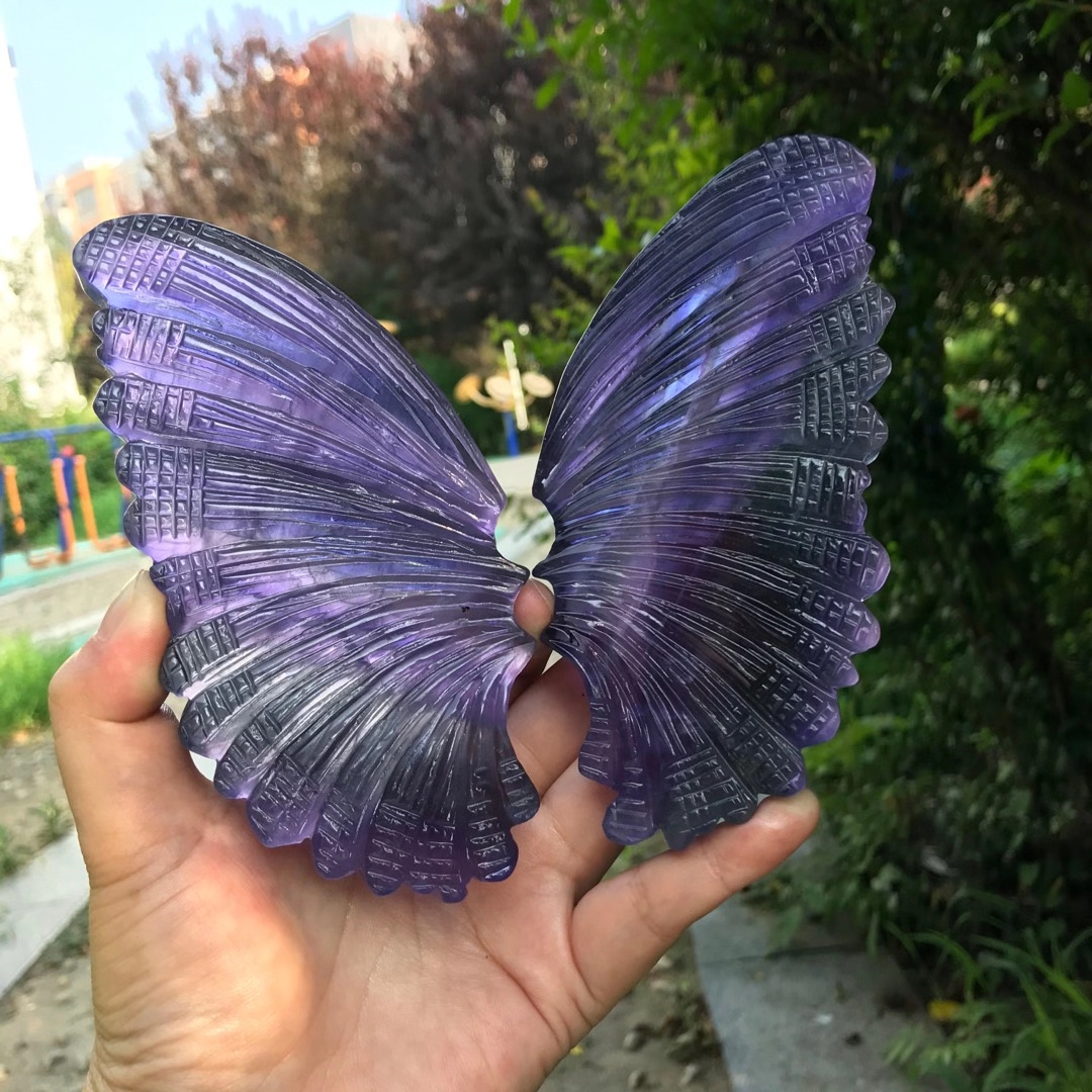 Natural crystal carving crafts healing polished crystal carving butterfly wings for decoration