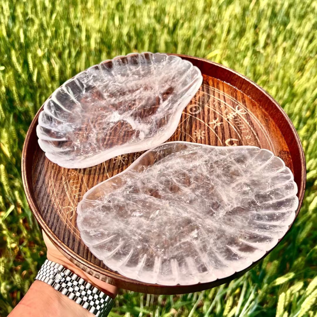 Good quality rose quartz crystal shell carved folk crafts natural transparent crystal shell gemstone carving for home decoration