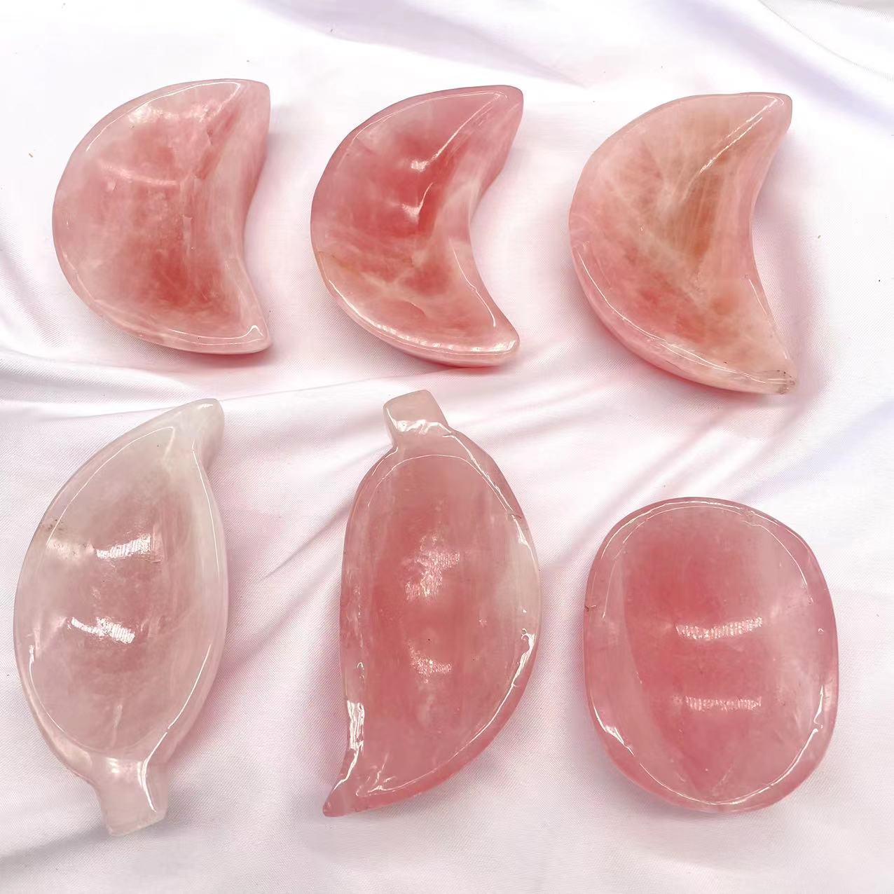 Hot sale natural healing gemstone crystal carving leaves multi shaped pink rose quartz carved crystal bowl for gifts