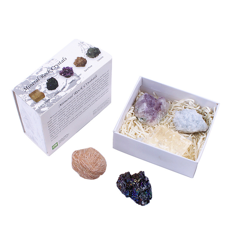 Good quality natural mineral rock crystal ore energy healing raw rough stone material teaching gift box set for sale