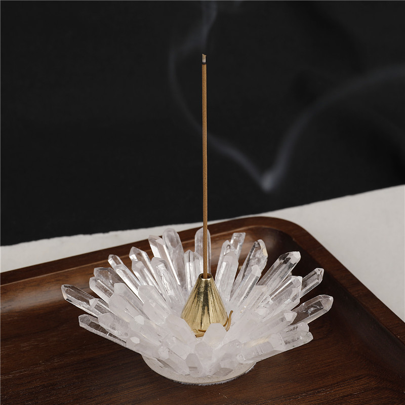 Hot sale new product polished healing flower shape natural white crystal tower point incense holder for decoration