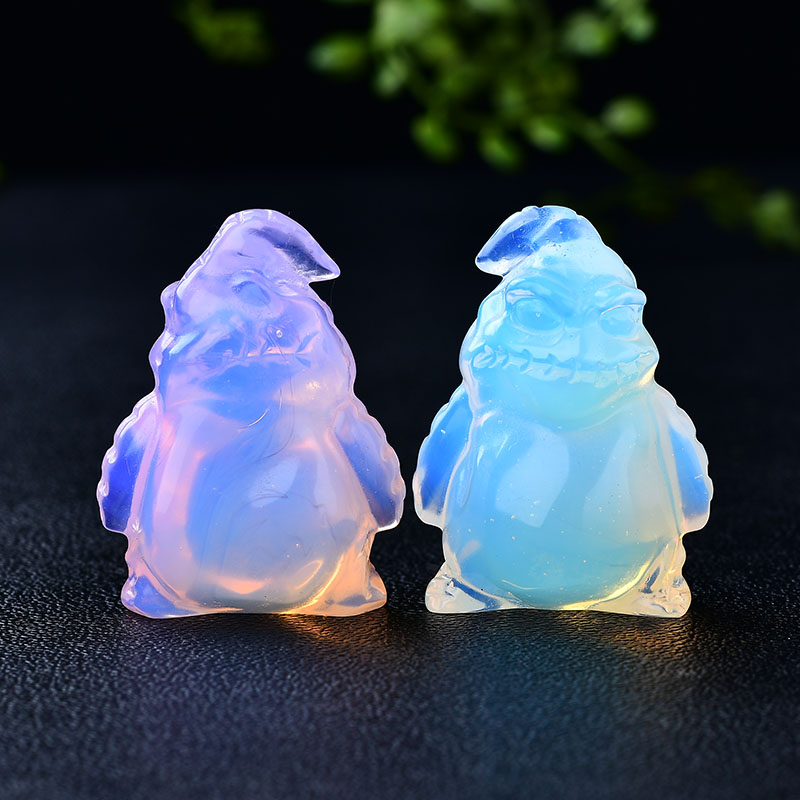 Hot sale crystals healing stones carvings 2 inches natural polished crystal cloth sack clown carved crafts for home ornament