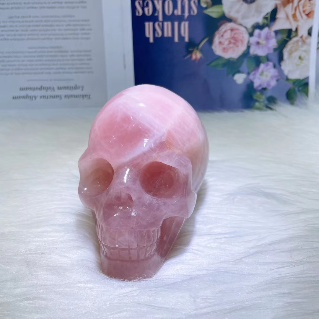 New product natural carving skull crystal crafts healing reiki rose quartz hand carved crystal skulls for fengshui