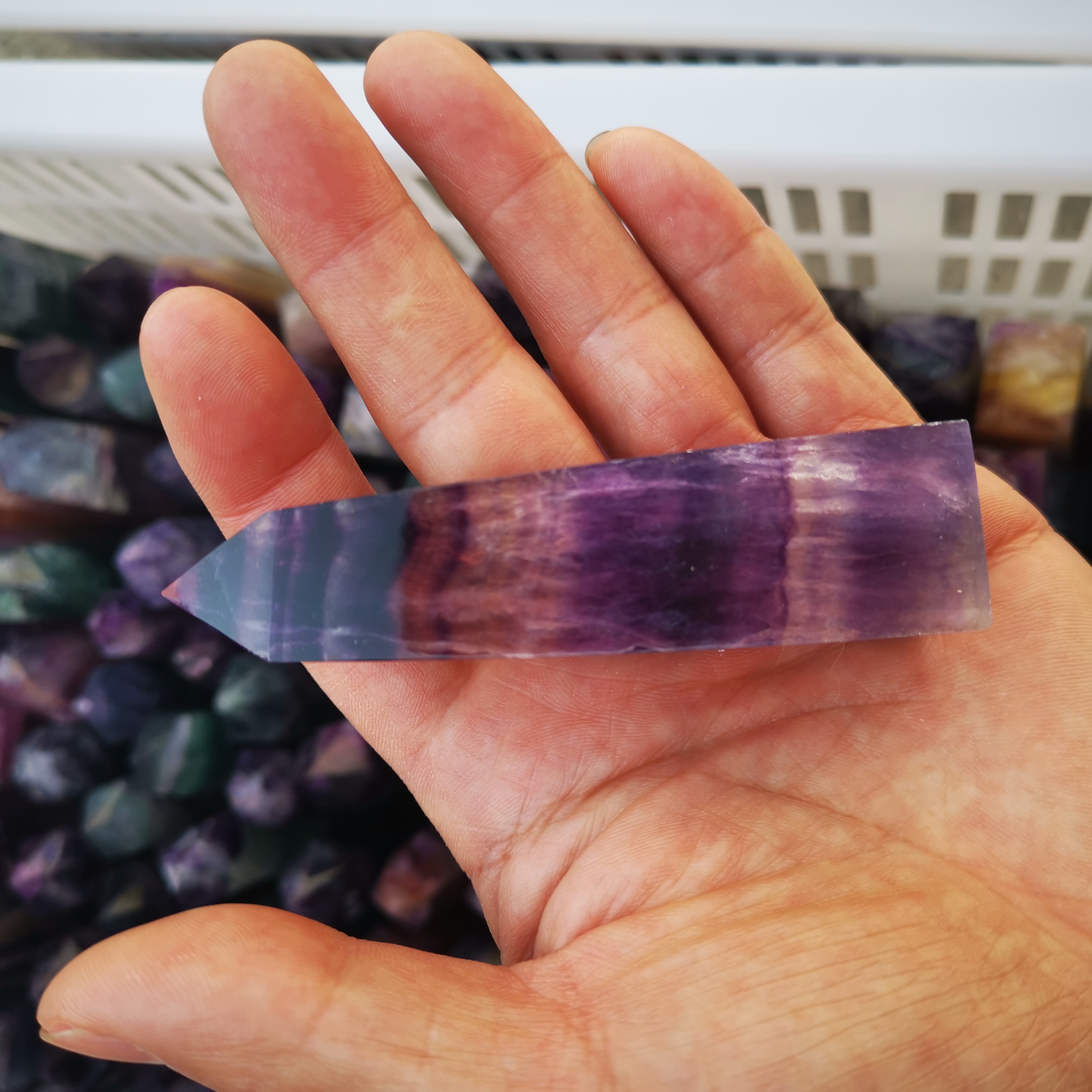 High quality wholesale natural healing reiki colorful fluorite polishing crystal wand point tower for decoration