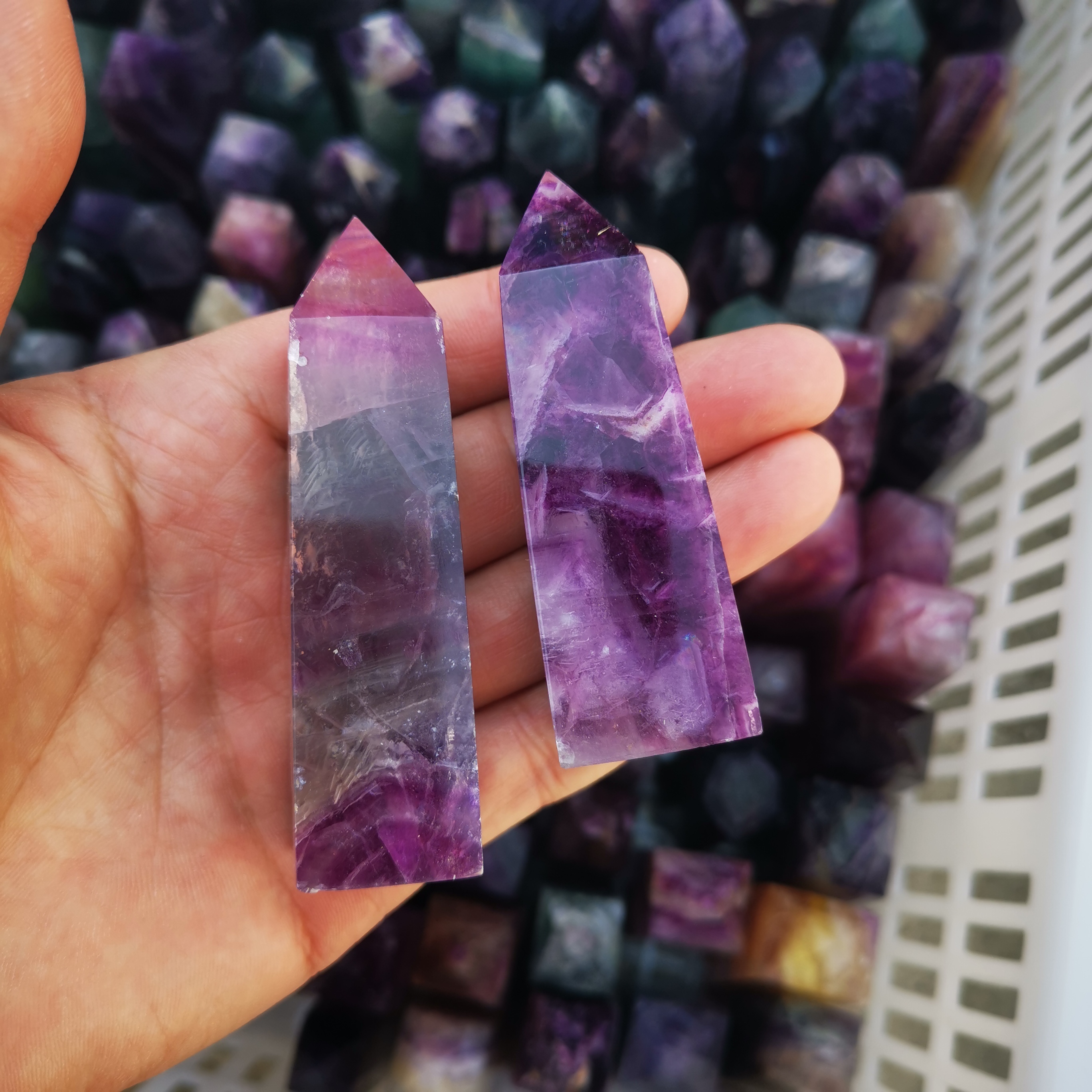 High quality wholesale natural healing reiki colorful fluorite polishing crystal wand point tower for decoration