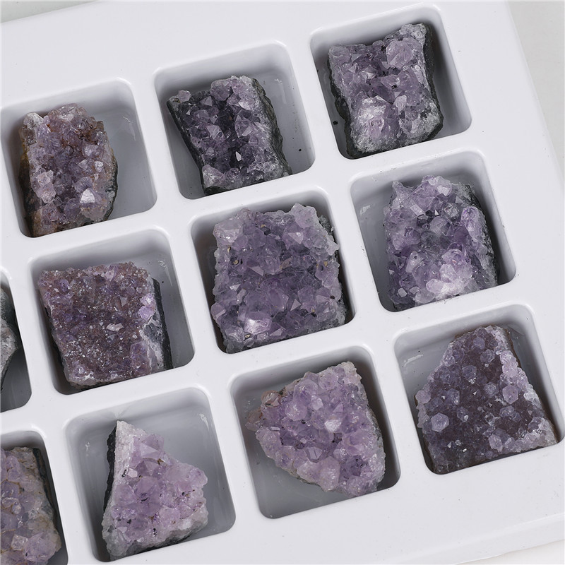 Best selling raw crystal cluster ore pvc boxed rough natural small amethyst cluster raw stone mineral specimens material