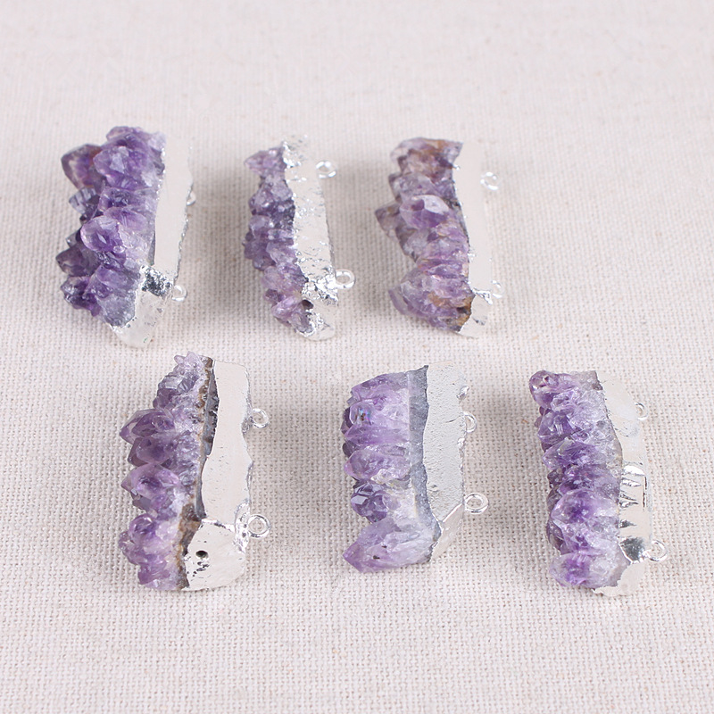 High quality crystal jewelry pendant gemstone Natural Reiki Amethyst Cluster Double Ring Pendant Jewelry For Woman