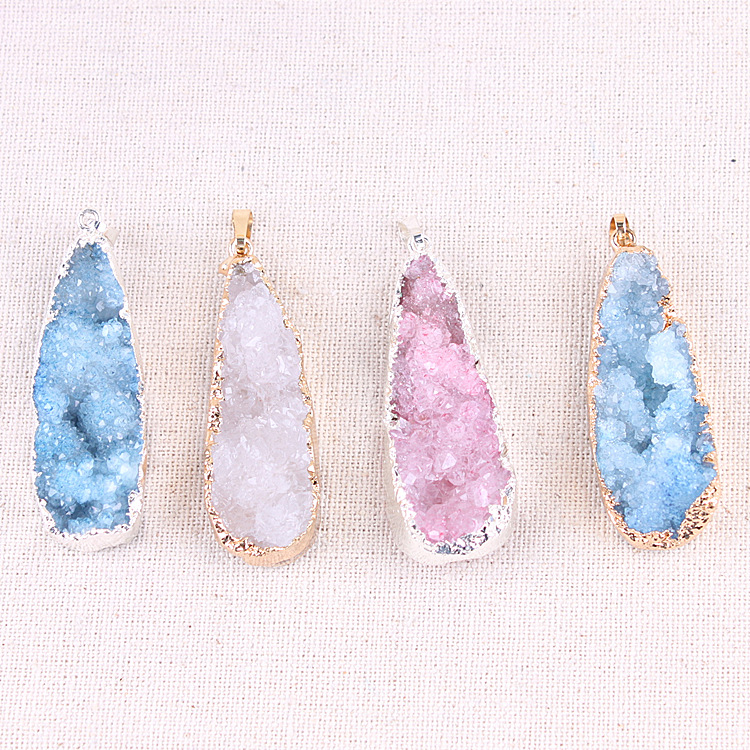 Wholesale crystal natural stone jewelry crystal cluster crystal tooth agate water drop shape pendant necklace for women gift