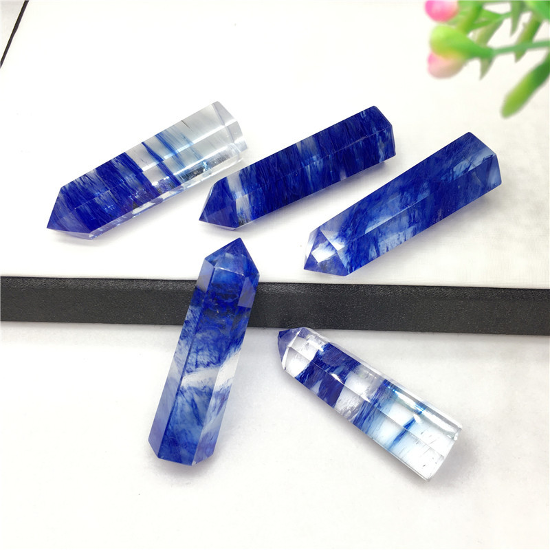 Wholesale-crystal-quartz-tower-points healing polished blue smelting stone crystal wand tower for fengshui