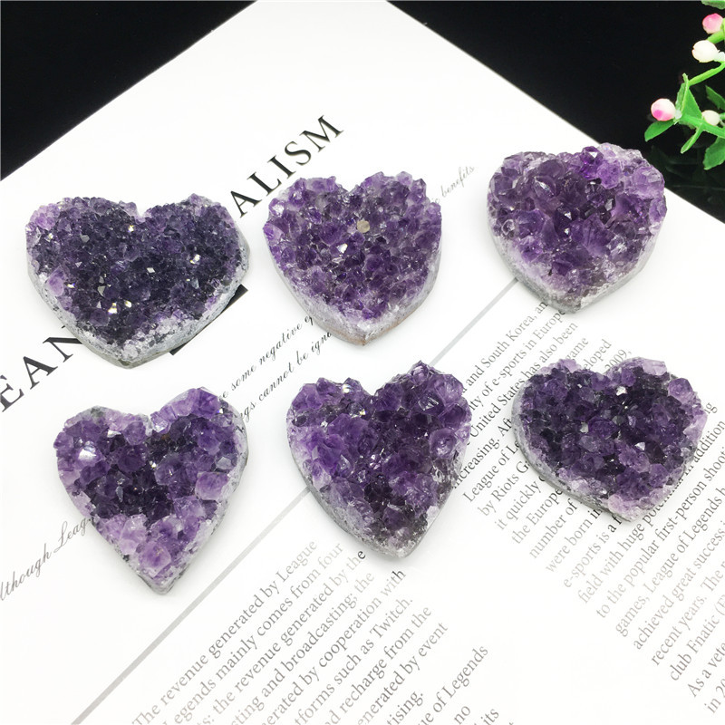 Factory wholesale natural healing amethyst clusters gemstones high quality crystal electroplated color amethyst mineral heart-sh