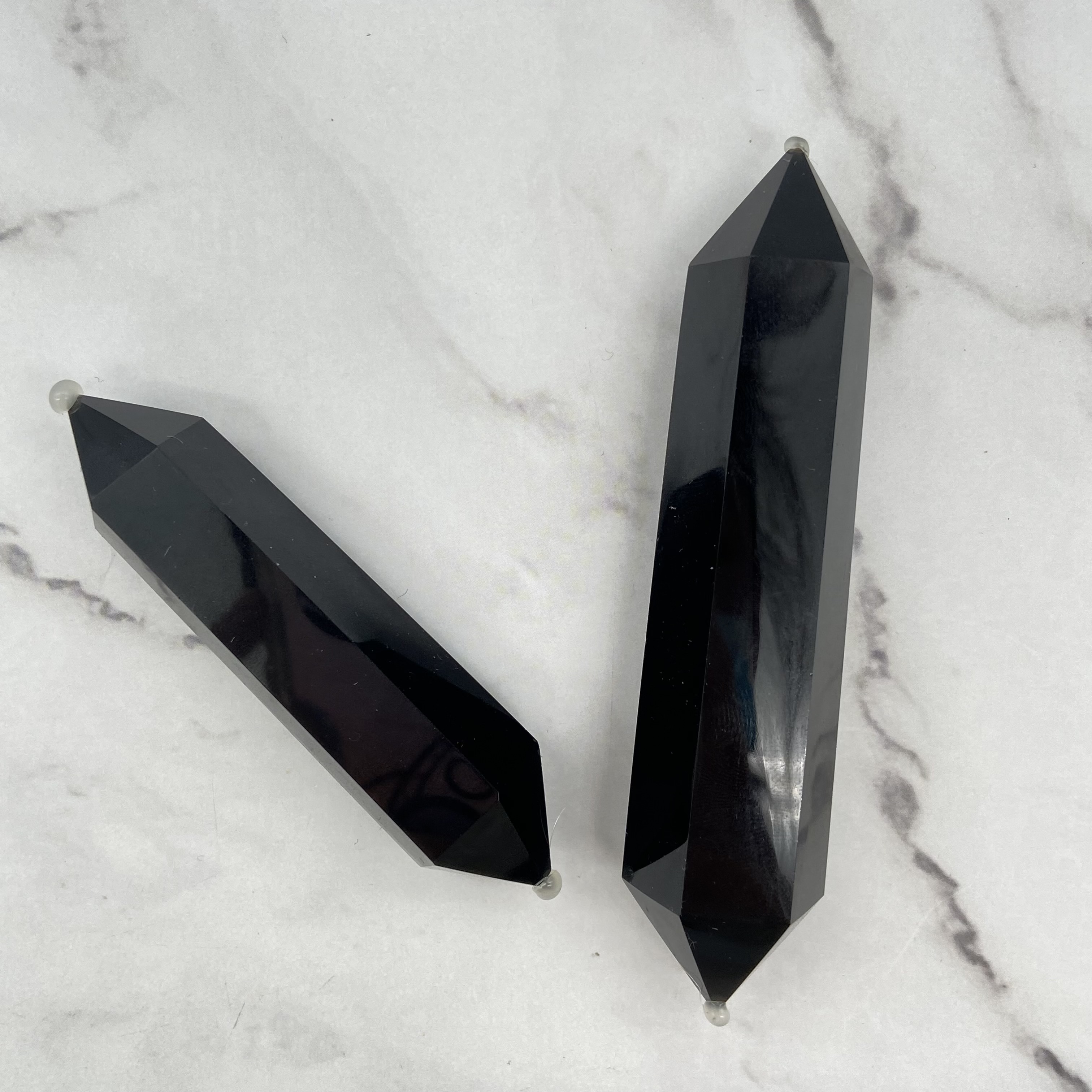 Wholesale natural crystal points gemstone tower healing Obsidian double pointed column for Craft decoration