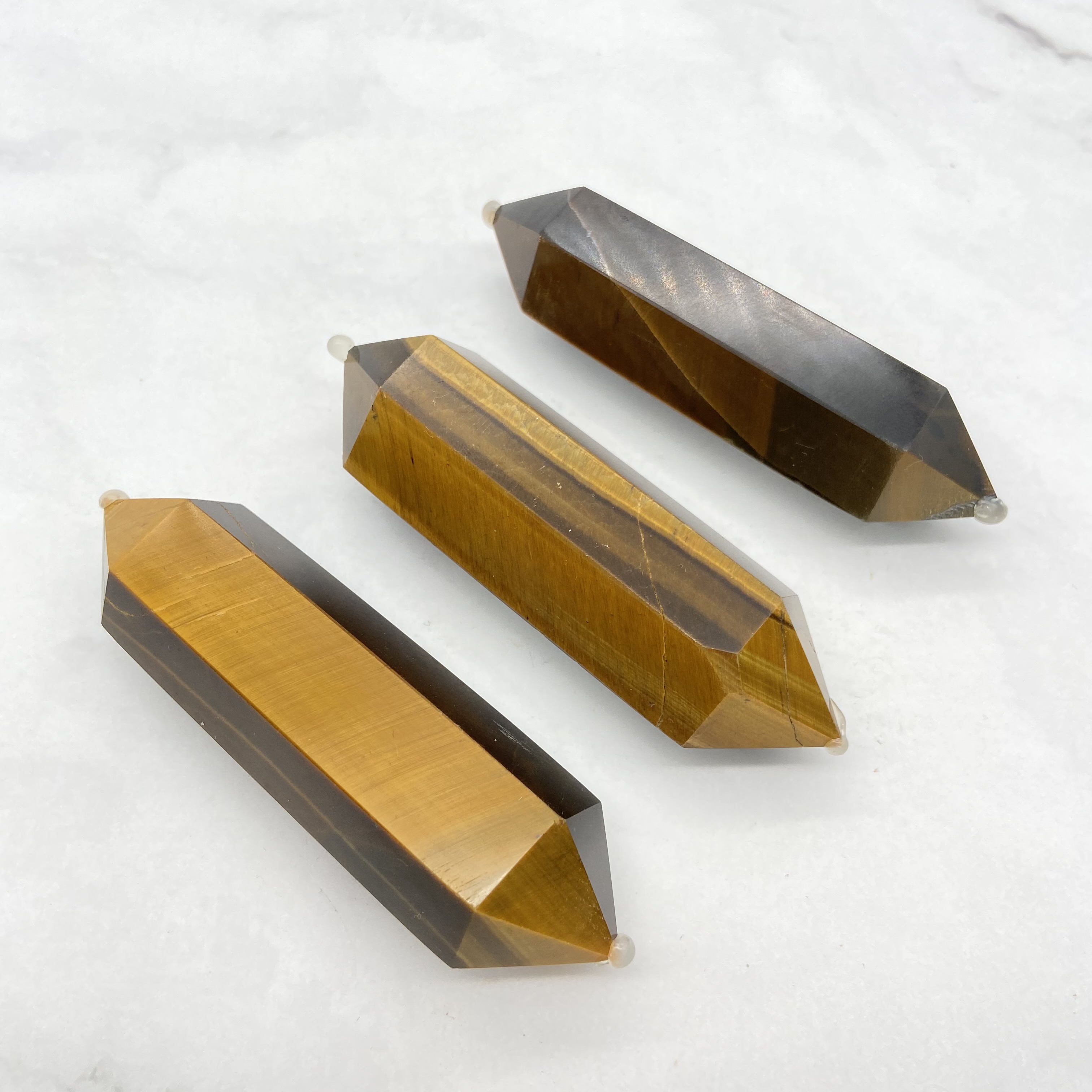 Tigers eye crystal healing stones natural quartz crystal point tiger eye stone double pointed mini tower for healing