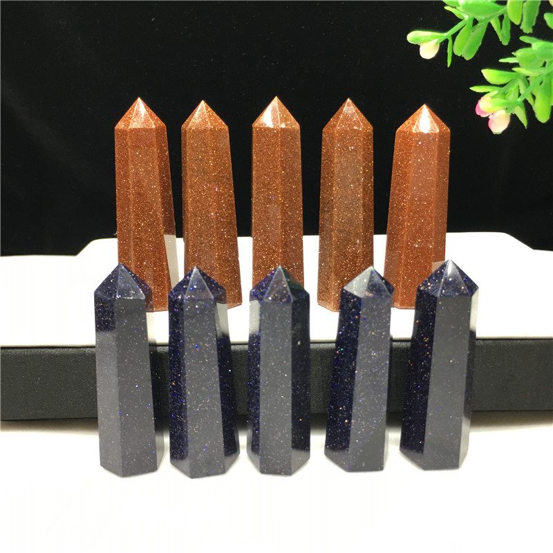 SAMEI JEWELRY clear quartz crystal point tower wholesale good price natural blue sand gold stone crystals healing tower