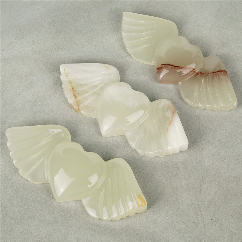 Wholesale healing crystal heart carving decoration natural reiki hand carving Afghan jade angel wings heart crafts for sale