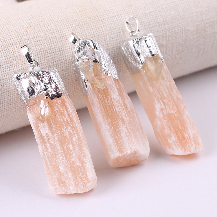 wholesale natural Stone Crystal amethyst citrine gold plated selenite pendant necklace crystals healing stones for gifts