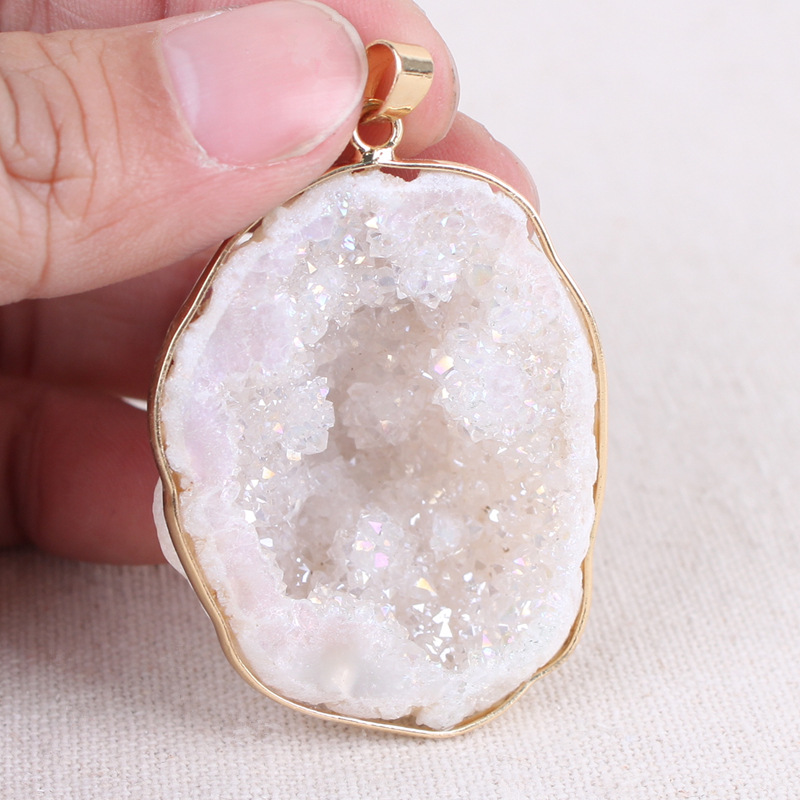 wholesale natural Stone Crystal agate geode crystal pendant necklace electroplate crystals healing stones for gifts