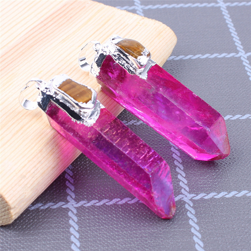 Wholesale Natural Energy Healing jewelry necklace Silver plated gemstone hexagon colorful crystal tower point pendant for gift