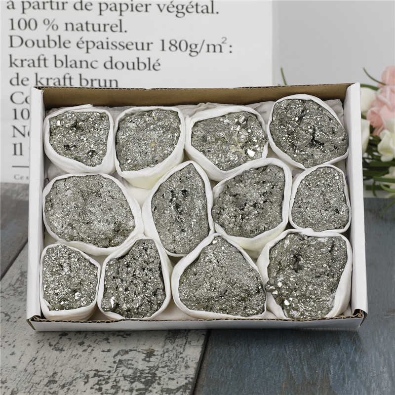 Hot sale crystal healing mineral rough stone specimen natural pyrite crystal raw stone crafts gift box for fengshui