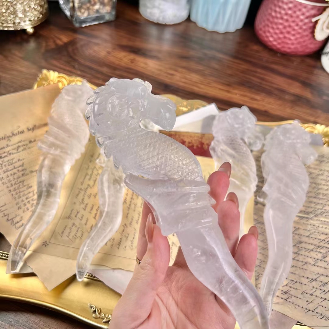 Wholesale hot sale animal hand carved crystal crafts natural healing clear white crystal dragon scepter for decoration