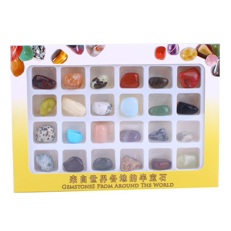 Wholesale mixed crystal ore semi-precious stone crafts specimen 24 Kinds of crystal stone rough raw ore reiki mineral gift box