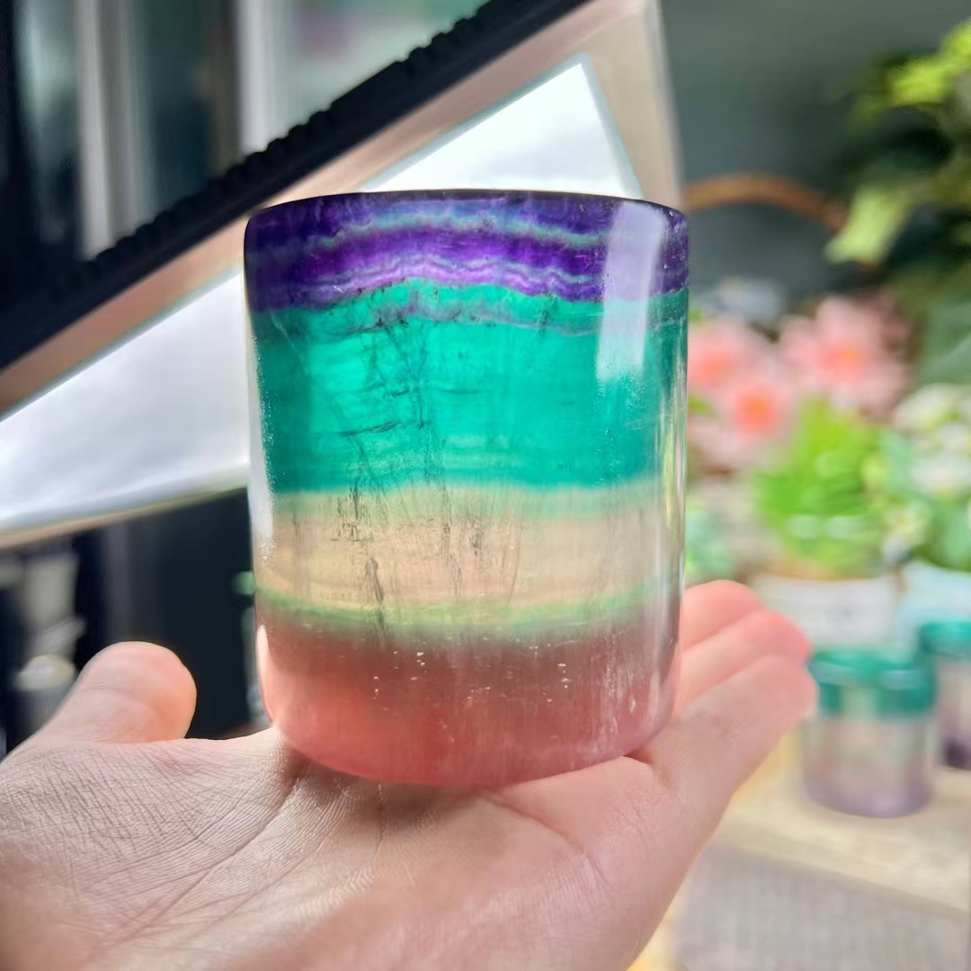 Hot selling wholesale natural polished 3.5 inches colored fluorite cup hand carved crystals crafts for healing