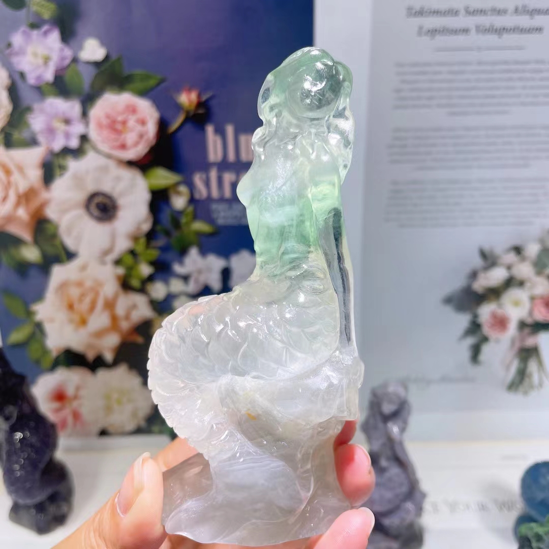 Hand carved natural crystal gemstone wholesale polished healing crystal mermaid carving crafts for decoration