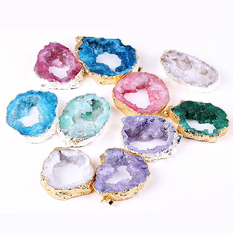 wholesale natural Stone Crystal aura amethyst geode agate crystal pendant necklace crystals healing stones for gifts