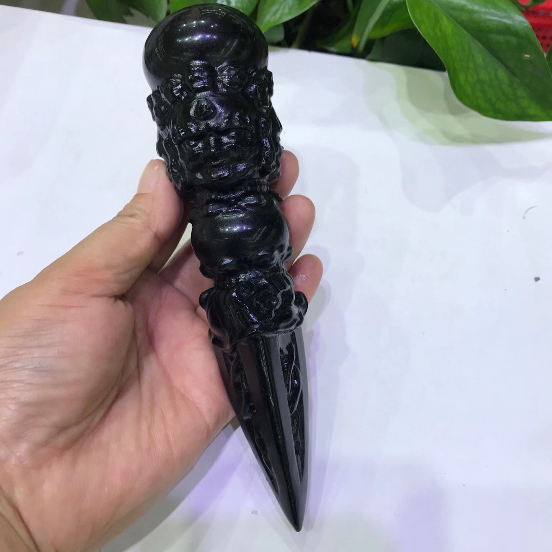 Hand carved crystal crafts wholesale natural polishing crystal carving obsidian vajra pestle for healing