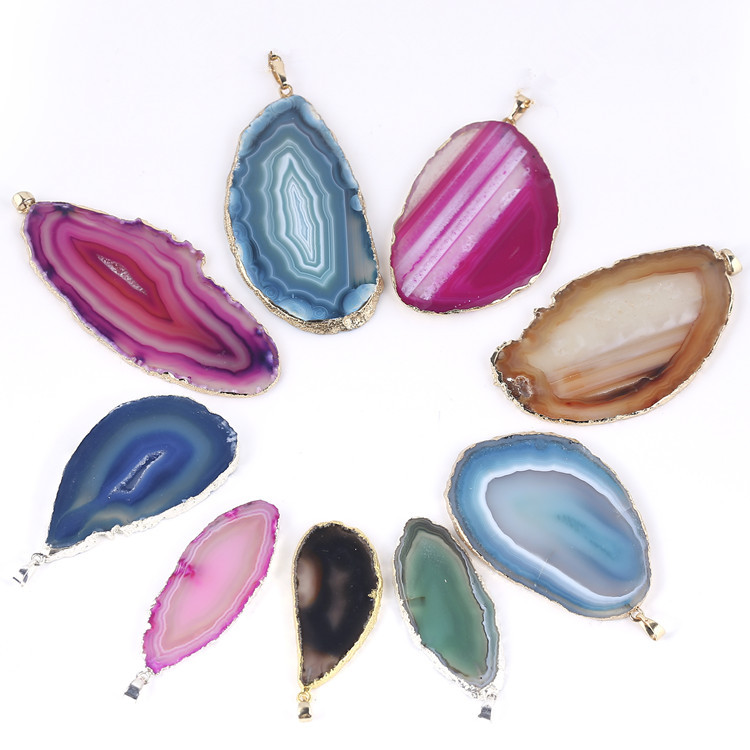 wholesale natural Stone Crystal agate slices crystal pendant necklace crystals healing stones for gifts