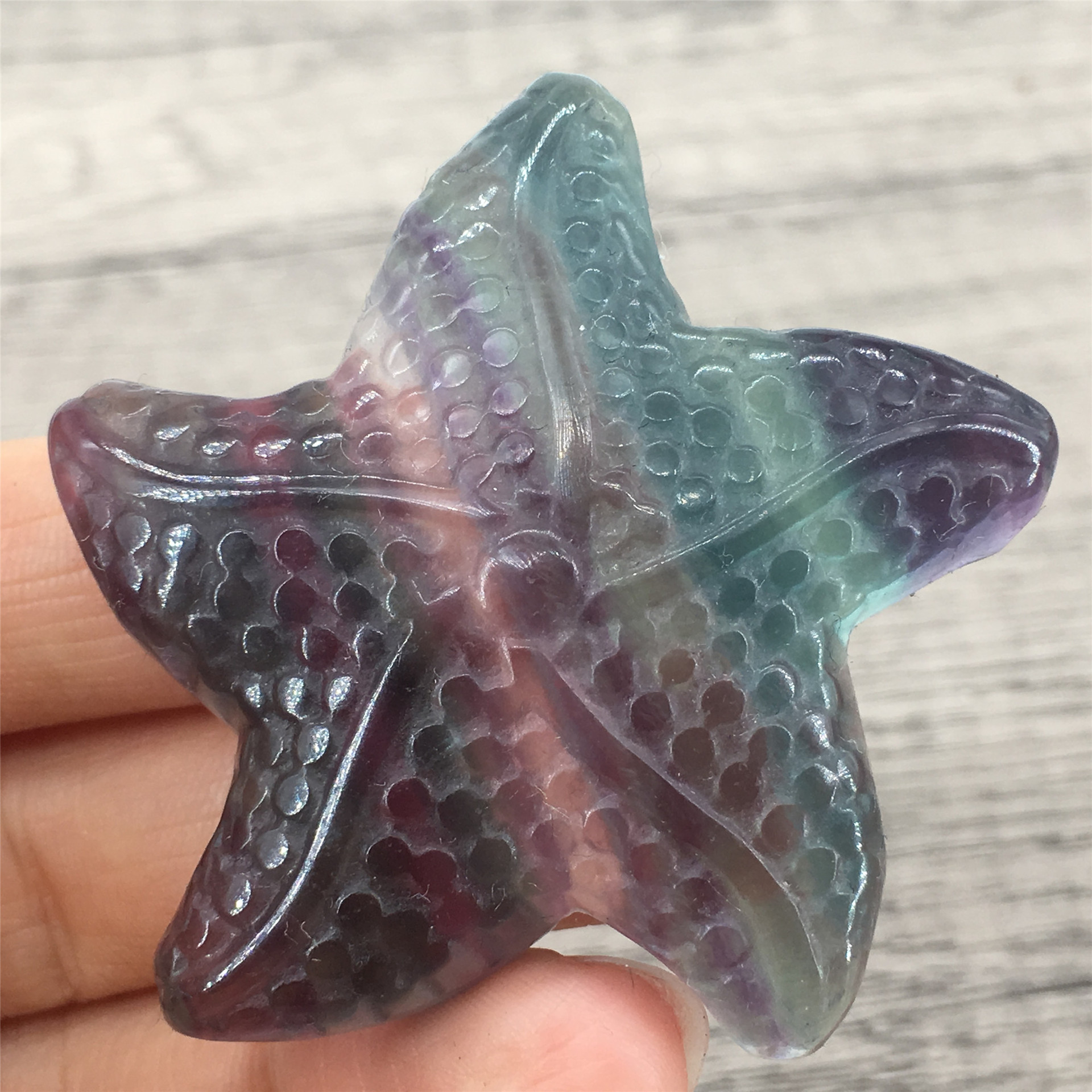 High quality wholesale hand carved crystal animal natural healing fluorite starfish crystal carving crafts for decoration