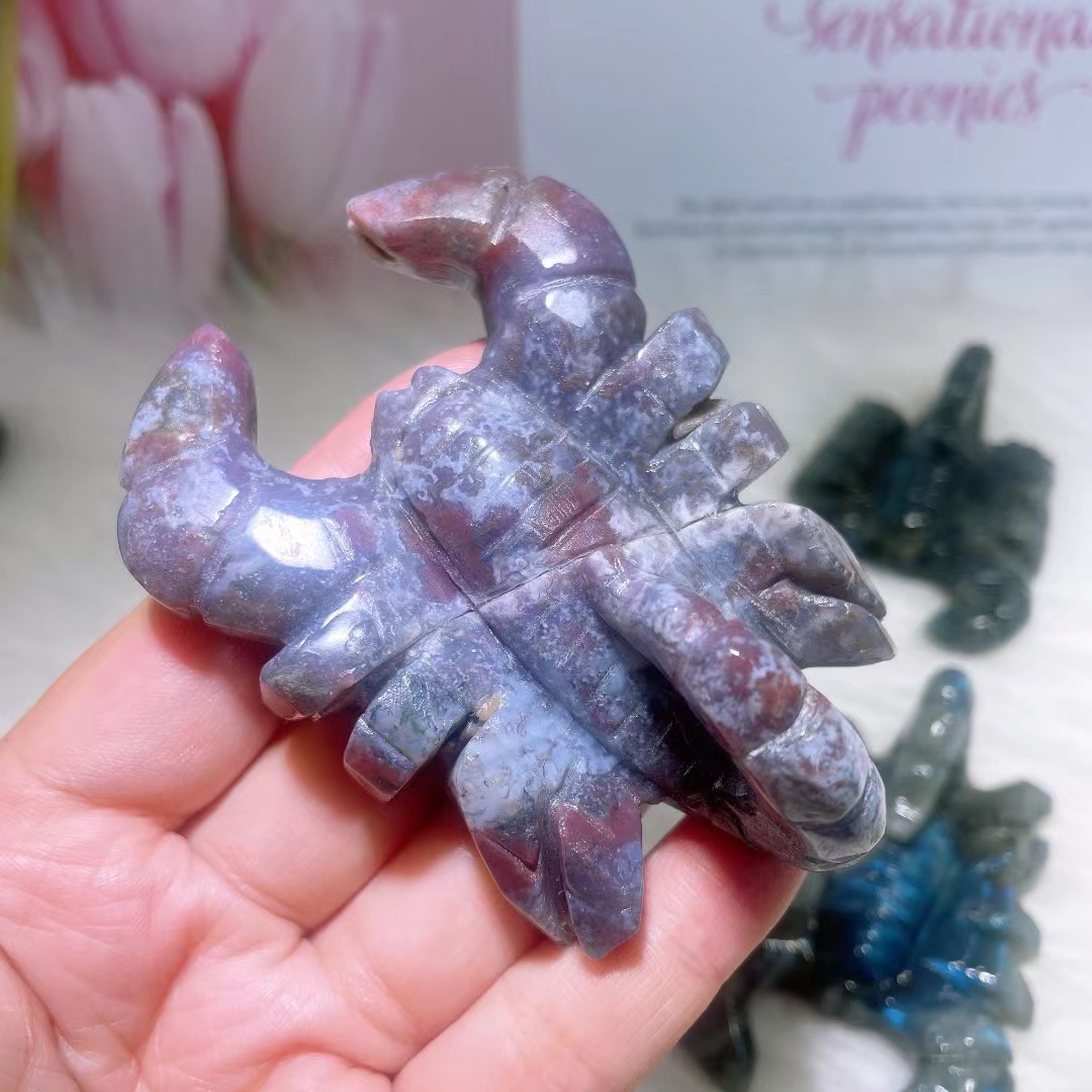 Hot sale natural stone hand carved animals wholesale bulk healing crystal carvings scorpion for home decoration