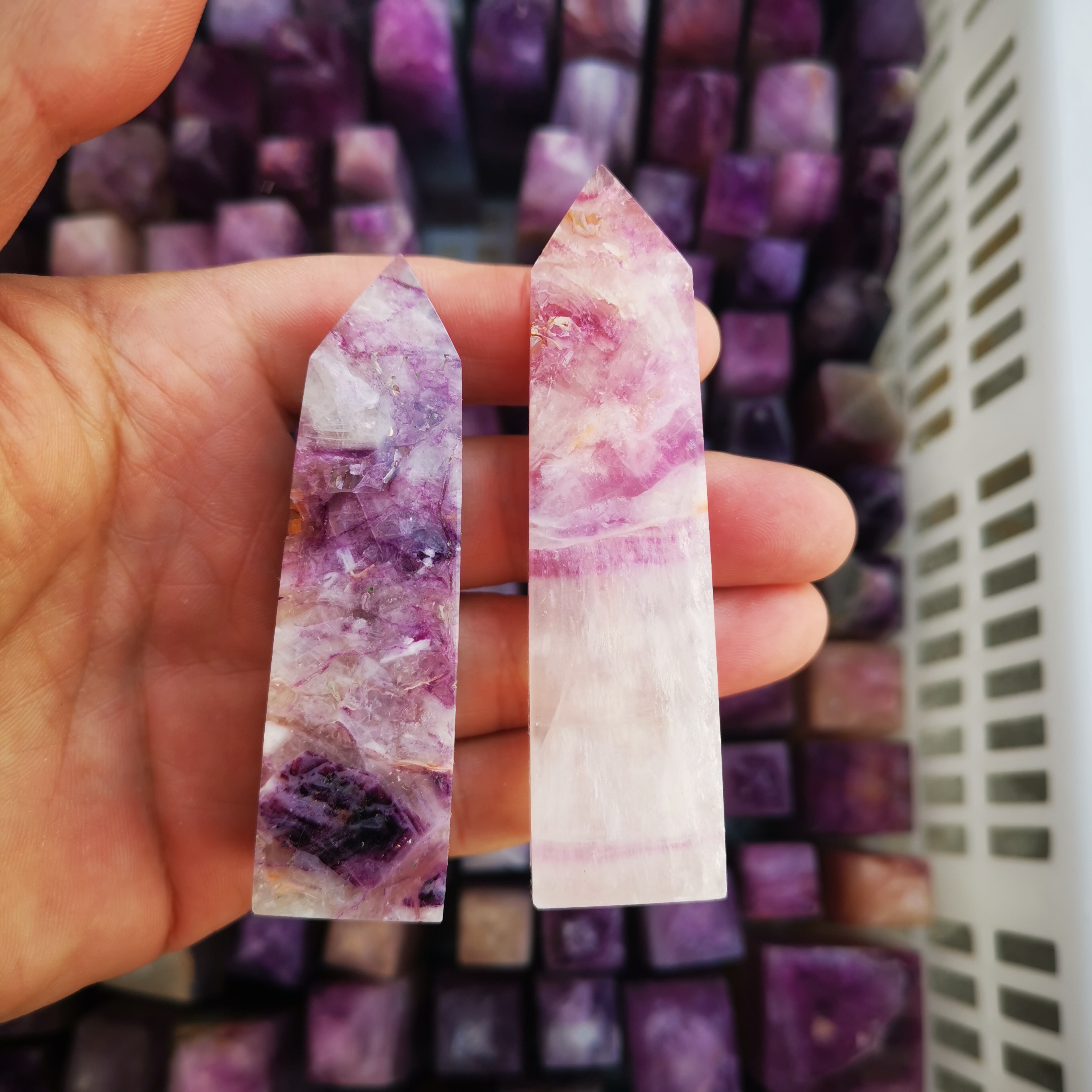 High quality wholesale natural healing reiki colorful fluorite polishing crystal wand point tower for decoration