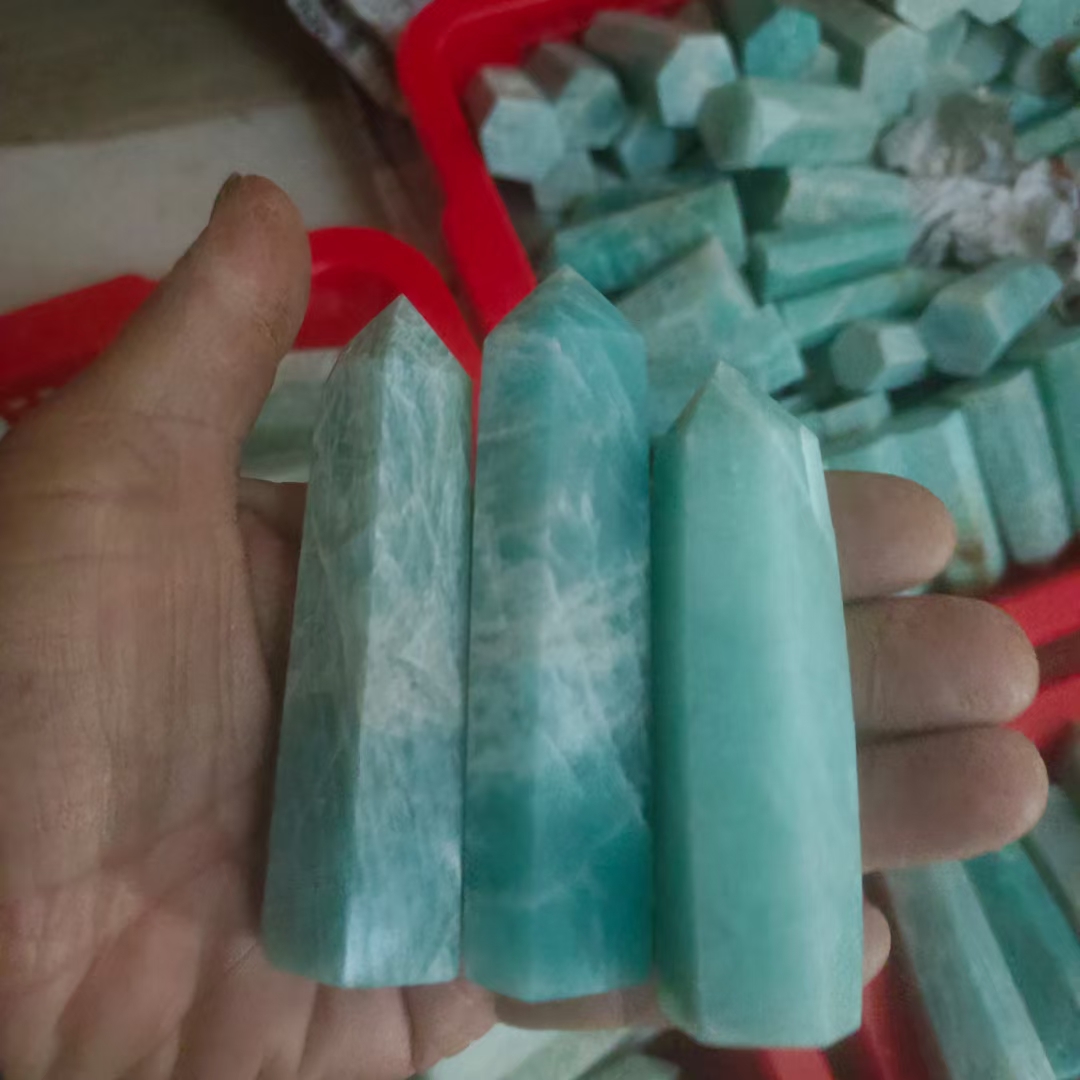 Gem stones crystals point healing polished reiki amazonite stone crystal tower point wholesale for gifts