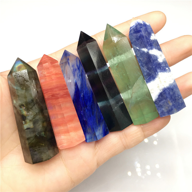 Wholesale-crystal-quartz-tower-points healing polished blue smelting stone crystal wand tower for fengshui