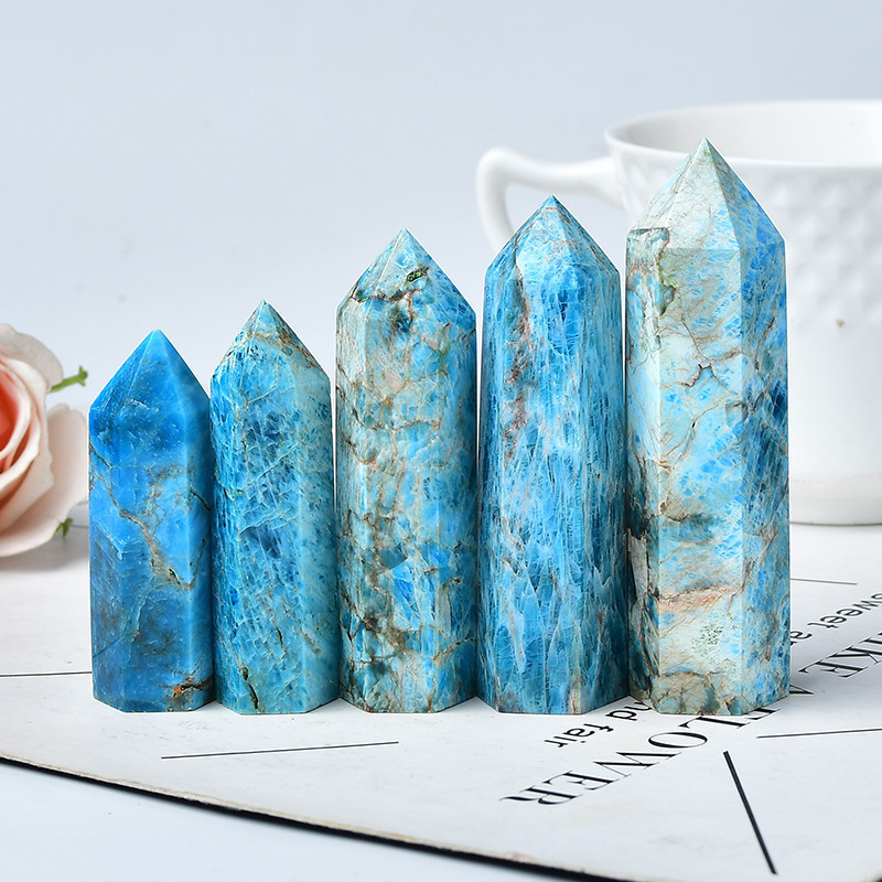 Hot sale reiki gemstone apatite stone natural healing blue apatite crystal tower wand bulk for decoration