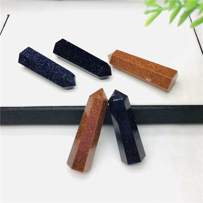 Reiki healing crystal points bulk natural polished blue yellow sand gold crystal towers for sale