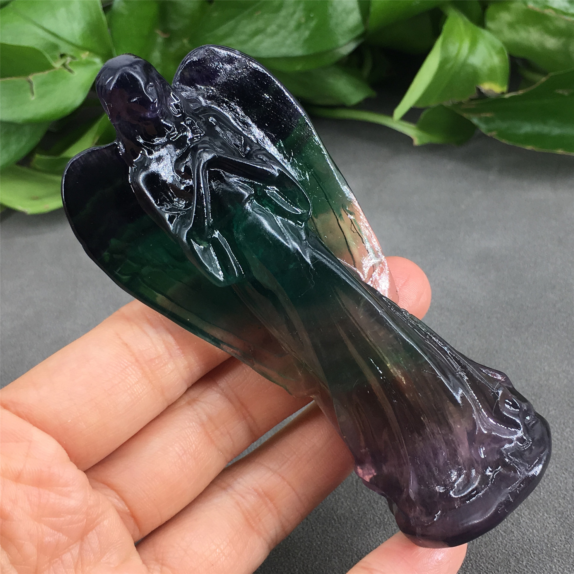 Best selling angel crystal carving crafts healing polished fluorite angel mini carving for decoration and gifts