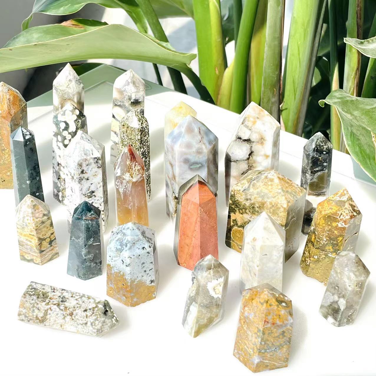 Good quality wholesale natural energy crystal point polishing marine jasper crystals healing stones tower for decoration