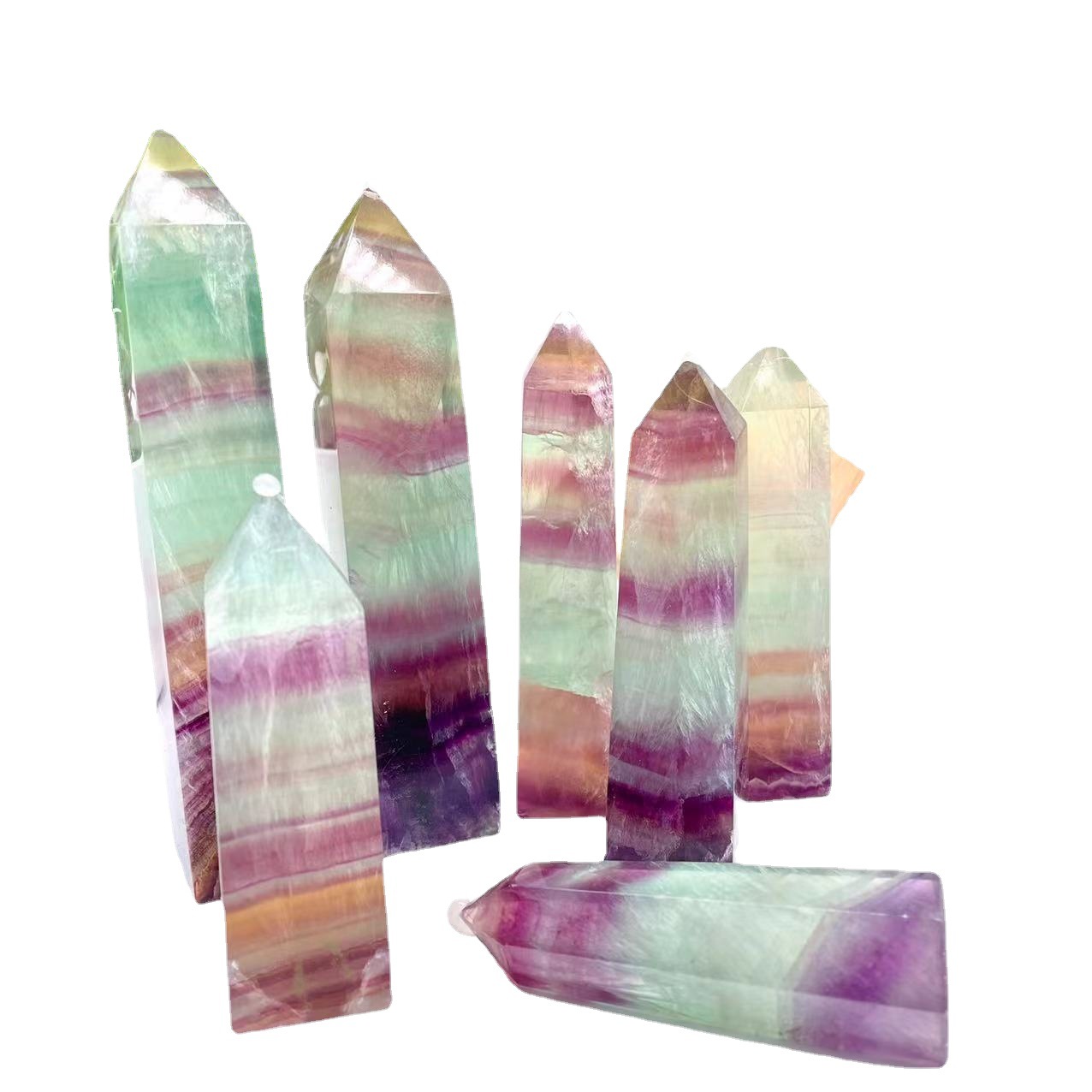 Best selling wholesale polished natural healing pink purple rainbow fluorite obelisk crystal quartz tower points for gifts