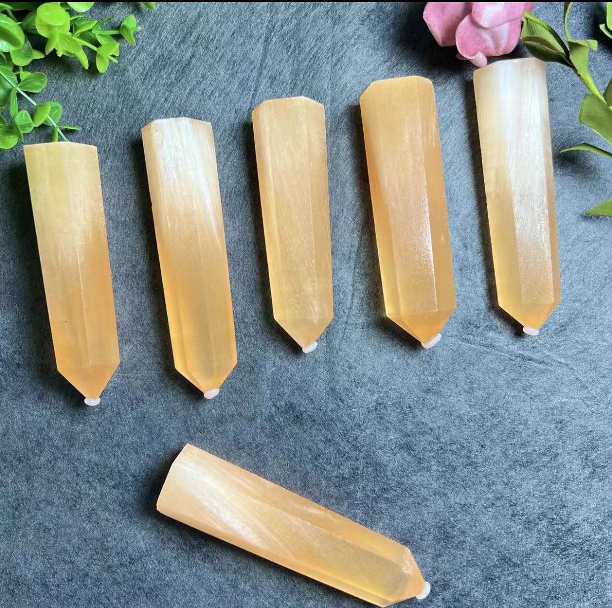 Natural clear crystal gypsum tower crafts wholesale bulk polished yellow gypsum crystals healing stones tower points for sale