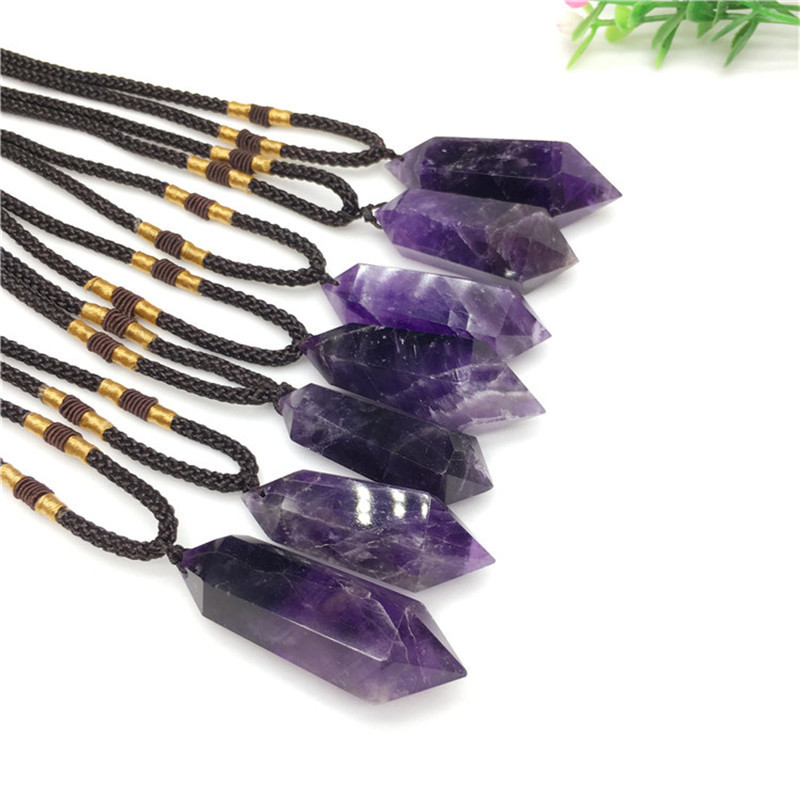 Natural Healing Crystal Jewelry Wholesale Polished Crystal Point Hexagon Amethyst necklace pendant For Decoration