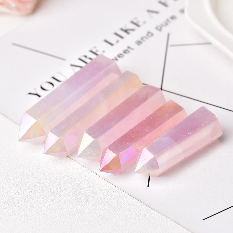 Hot sale natural crystal tower point healing polished pink plating color crystal quartz tower fengshui decoration