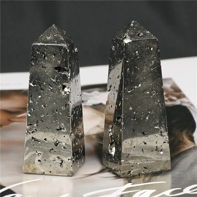 Wholesale natural healing chalcopyrite crystal point tower polished reiki pyrite pointed conical obelisk crystal decoration